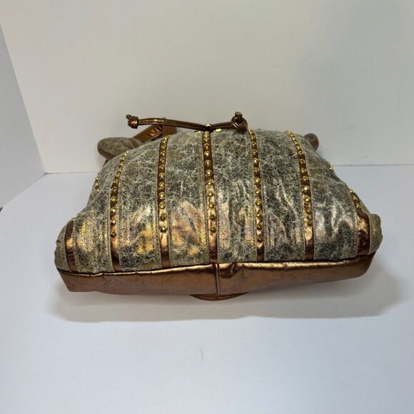 Valerie Artisan Textile Bronze Leather Studded Crossbody Bag Womens Designer - Picture 5 of 9